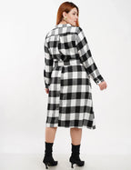 Vestido Midi Flanelado Com Zíper Metal Preto