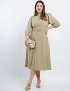 Vestido Midi Crepe Encorpado Com Nervuras verde