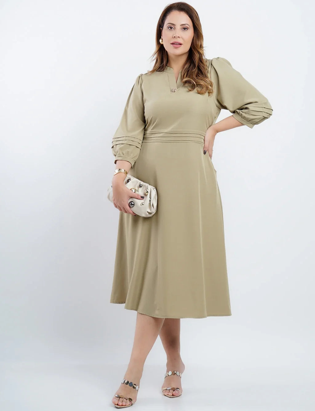 Vestido Midi Crepe Encorpado Com Nervuras verde