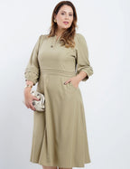 Vestido Midi Crepe Encorpado Com Nervuras verde