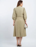 Vestido Midi Crepe Encorpado Com Nervuras verde