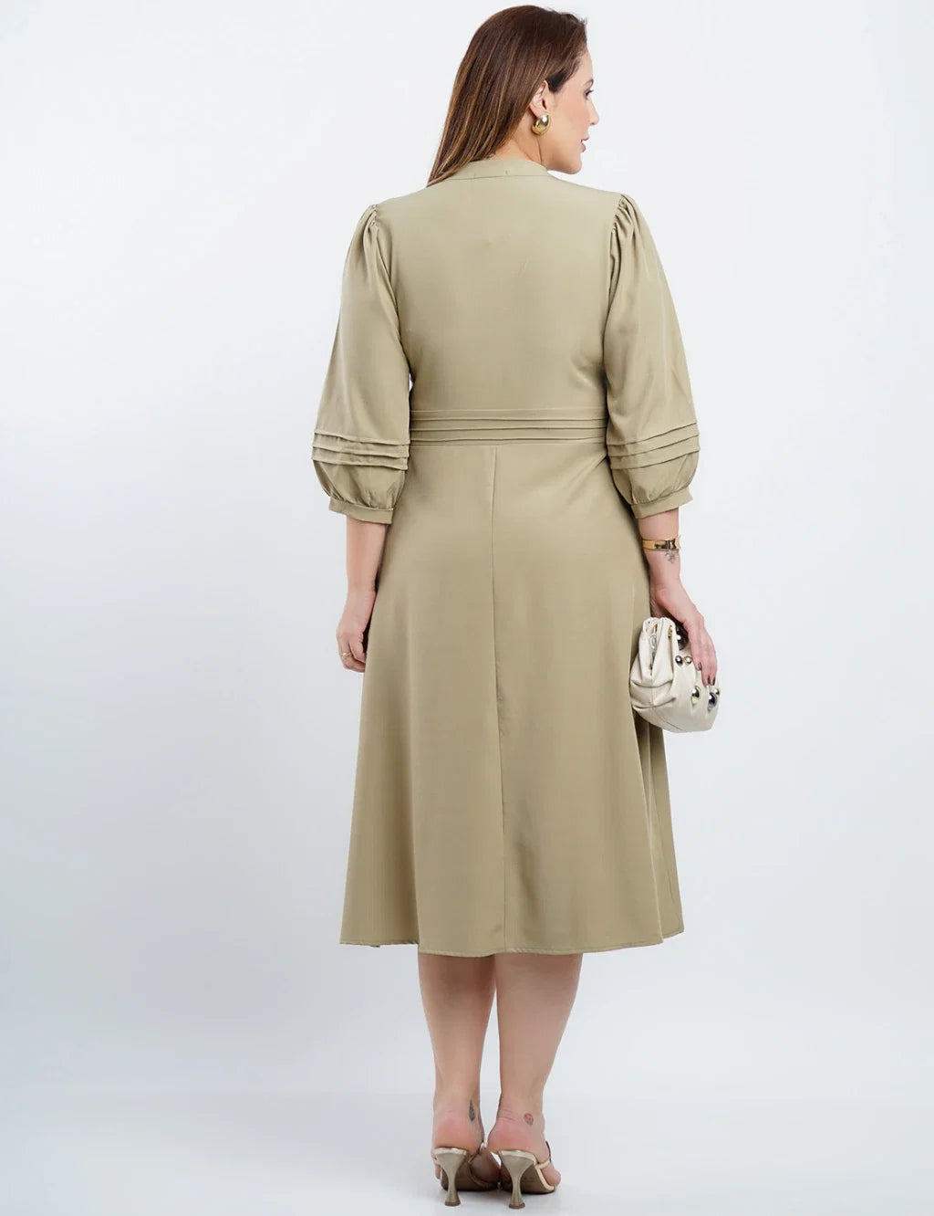 Vestido Midi Crepe Encorpado Com Nervuras verde
