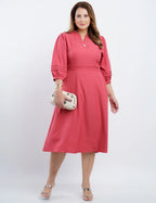 Vestido Midi Crepe Encorpado Com Nervuras Rosa