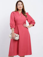 Vestido Midi Crepe Encorpado Com Nervuras Rosa