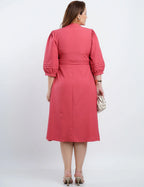 Vestido Midi Crepe Encorpado Com Nervuras Rosa