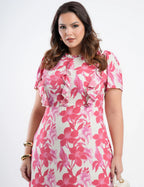 Vestido Longo Chiffon Estampado Com Babadinho Vermelho