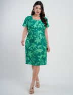 Vestido Midi Crepe Tubinho Estampado Verde