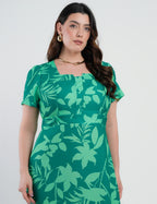 Vestido Midi Crepe Tubinho Estampado Verde