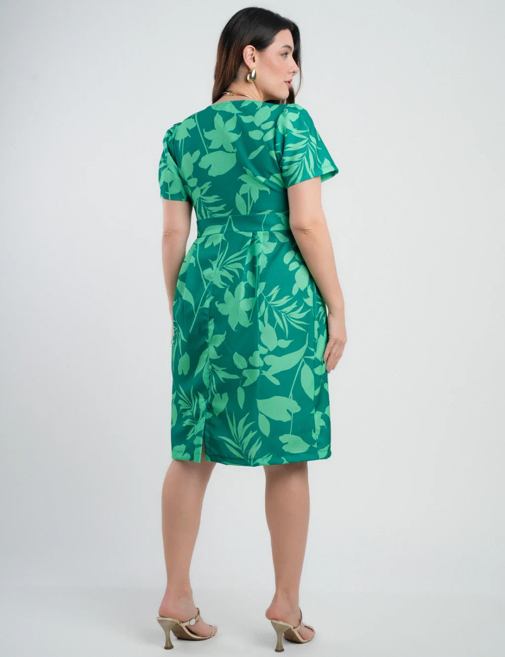 Vestido Midi Crepe Tubinho Estampado Verde