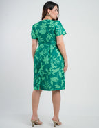 Vestido Midi Crepe Tubinho Estampado Verde