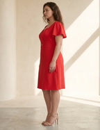 Vestido Midi Cintura Com Fivela Vermelho