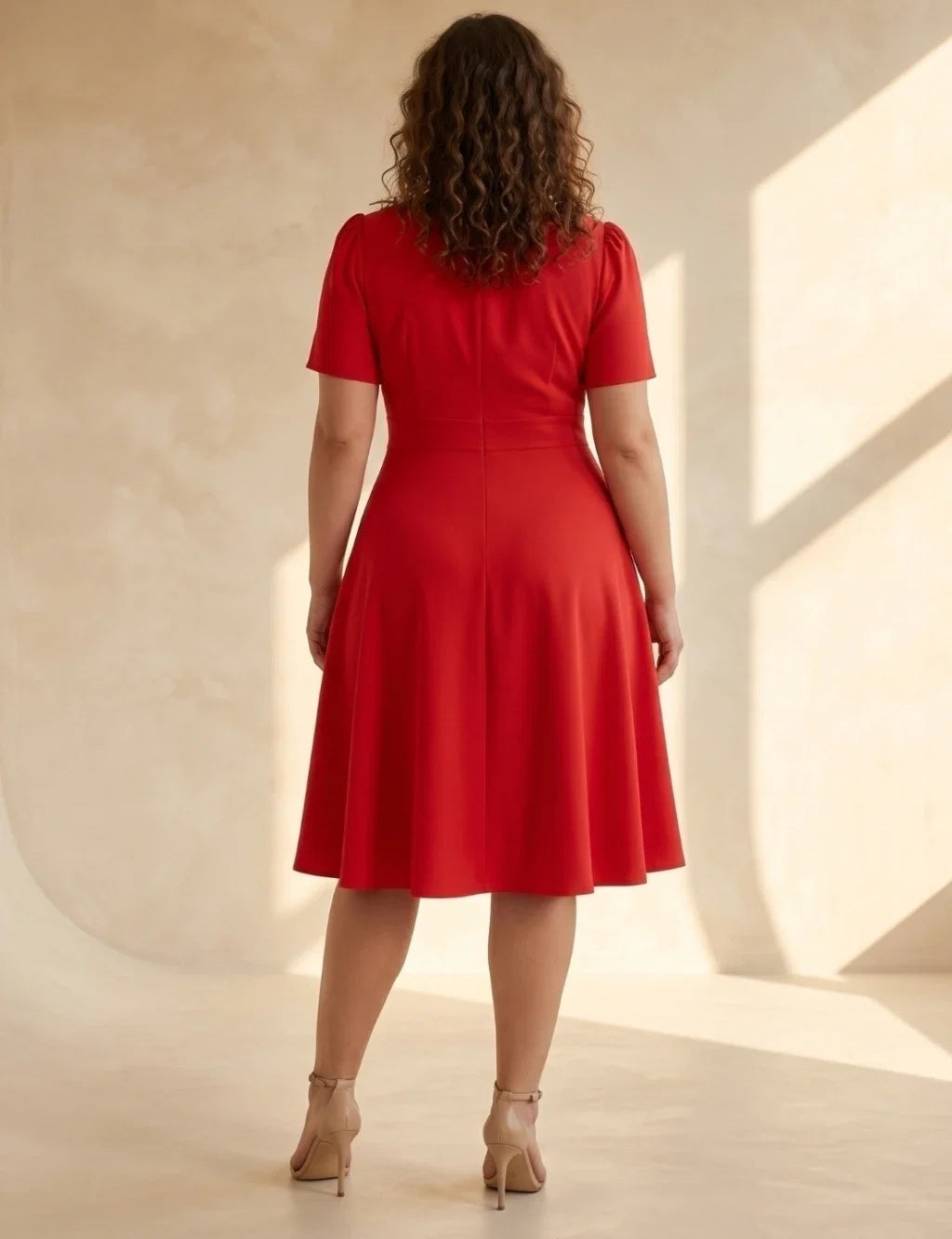 Vestido Midi Cintura Com Fivela Vermelho