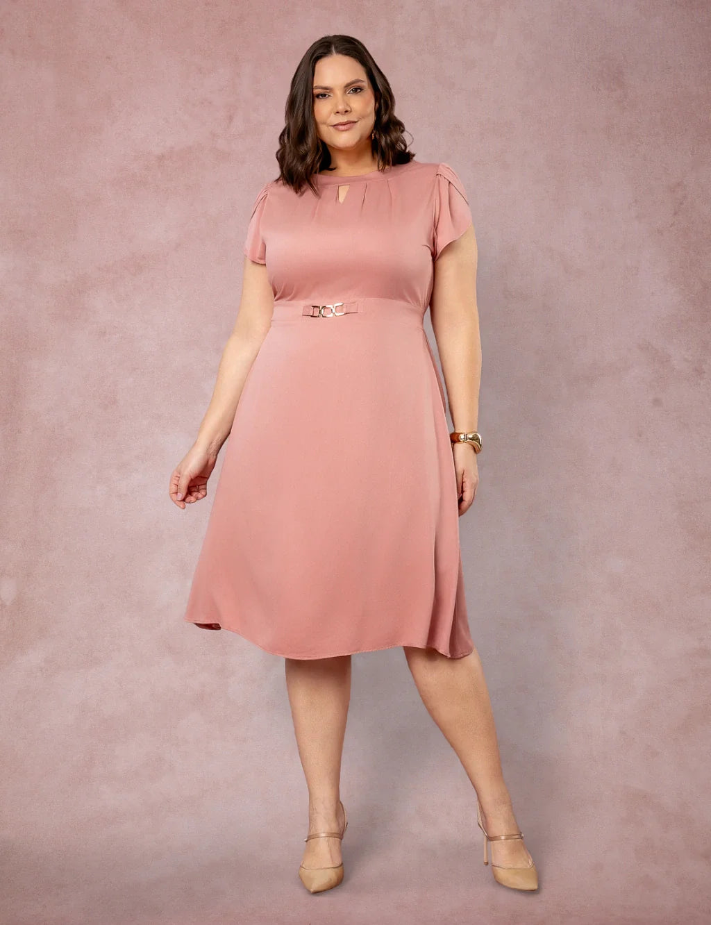 Vestido Midi Encorpado Com Fivela Rosé