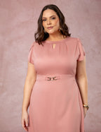 Vestido Midi Encorpado Com Fivela Rosé