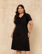 Vestido Midi Com Pregas Preto