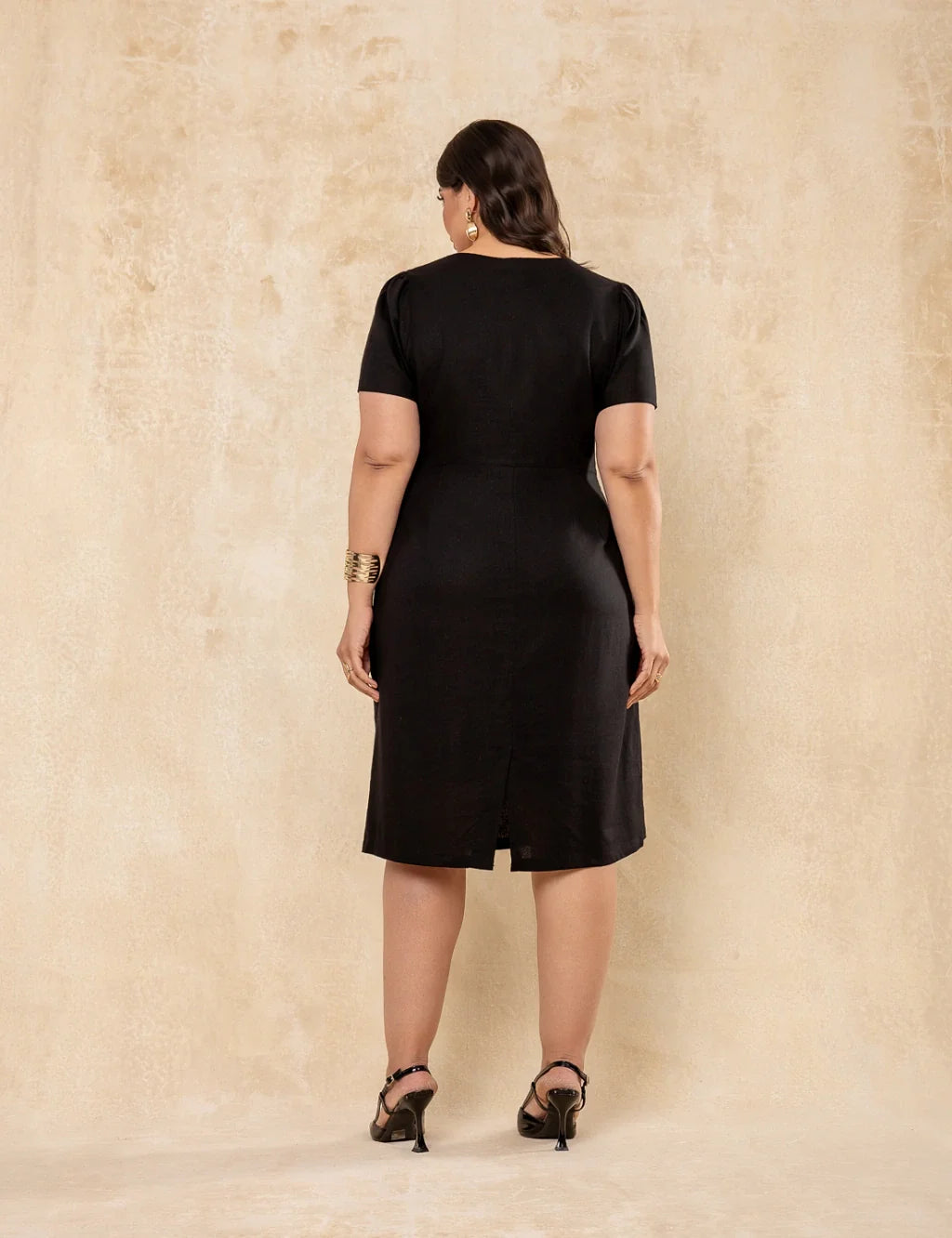 Vestido Midi Com Pregas Preto