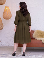 Vestido Midi Yorio Gola Bola Musgo