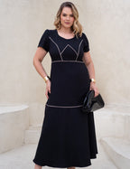 Vestido longo Com Detalhe Vivo Preto