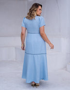 Vestido longo Com Detalhe Vivo Azul