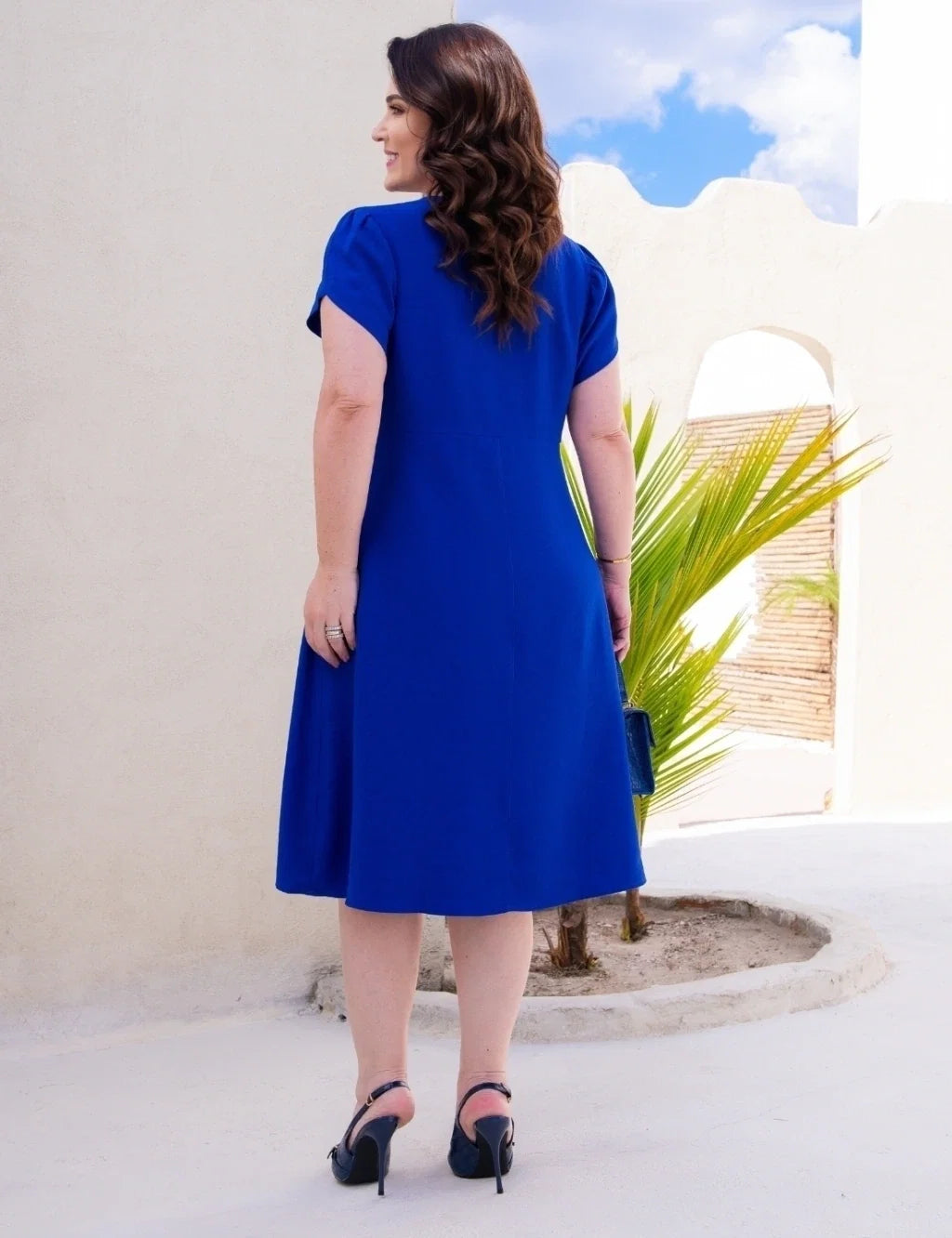 Vestido Midi Com Nervuras Azul