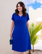 Vestido Midi Com Nervuras Azul
