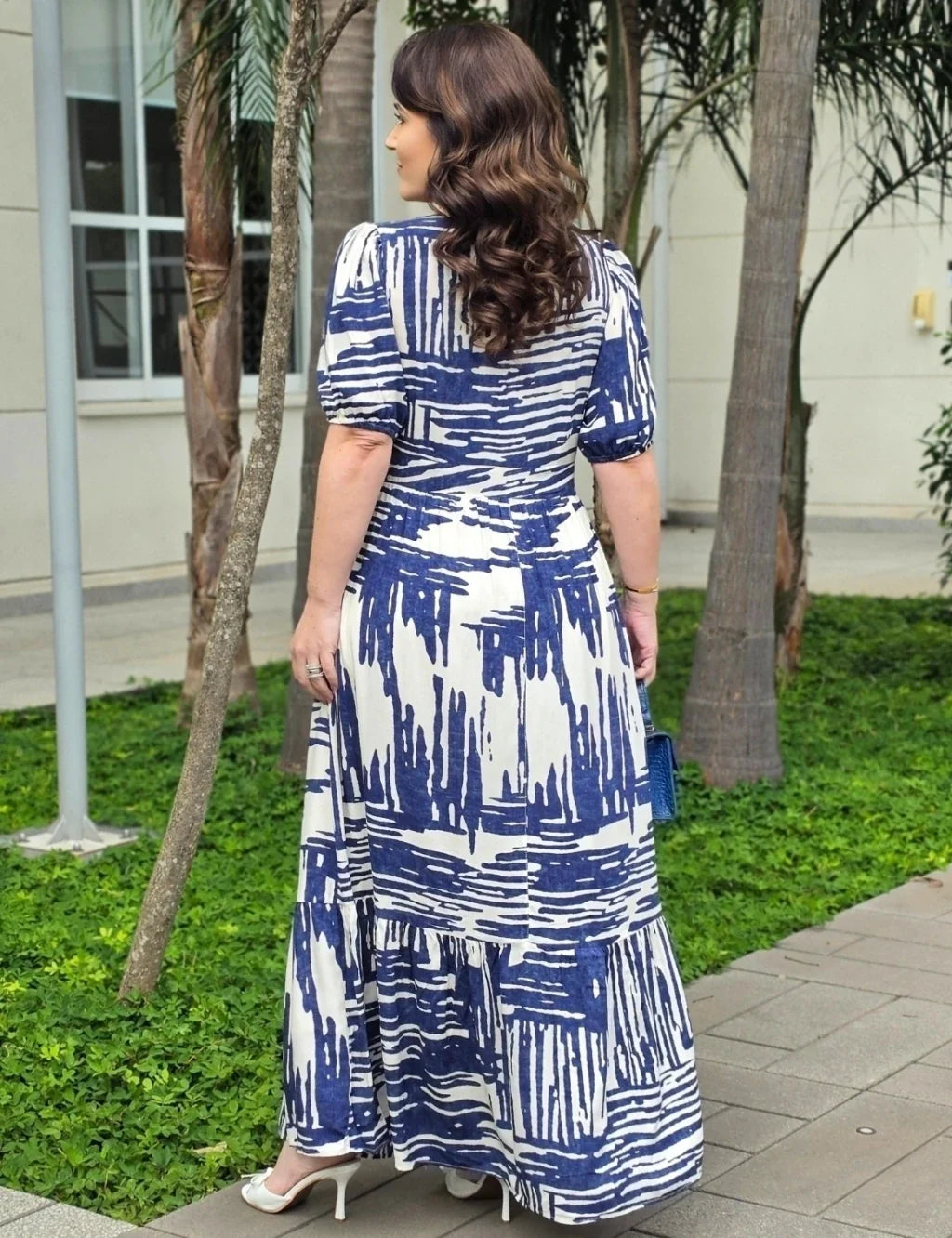Vestido longo Detalhe Cordinha Na Pala Marinho