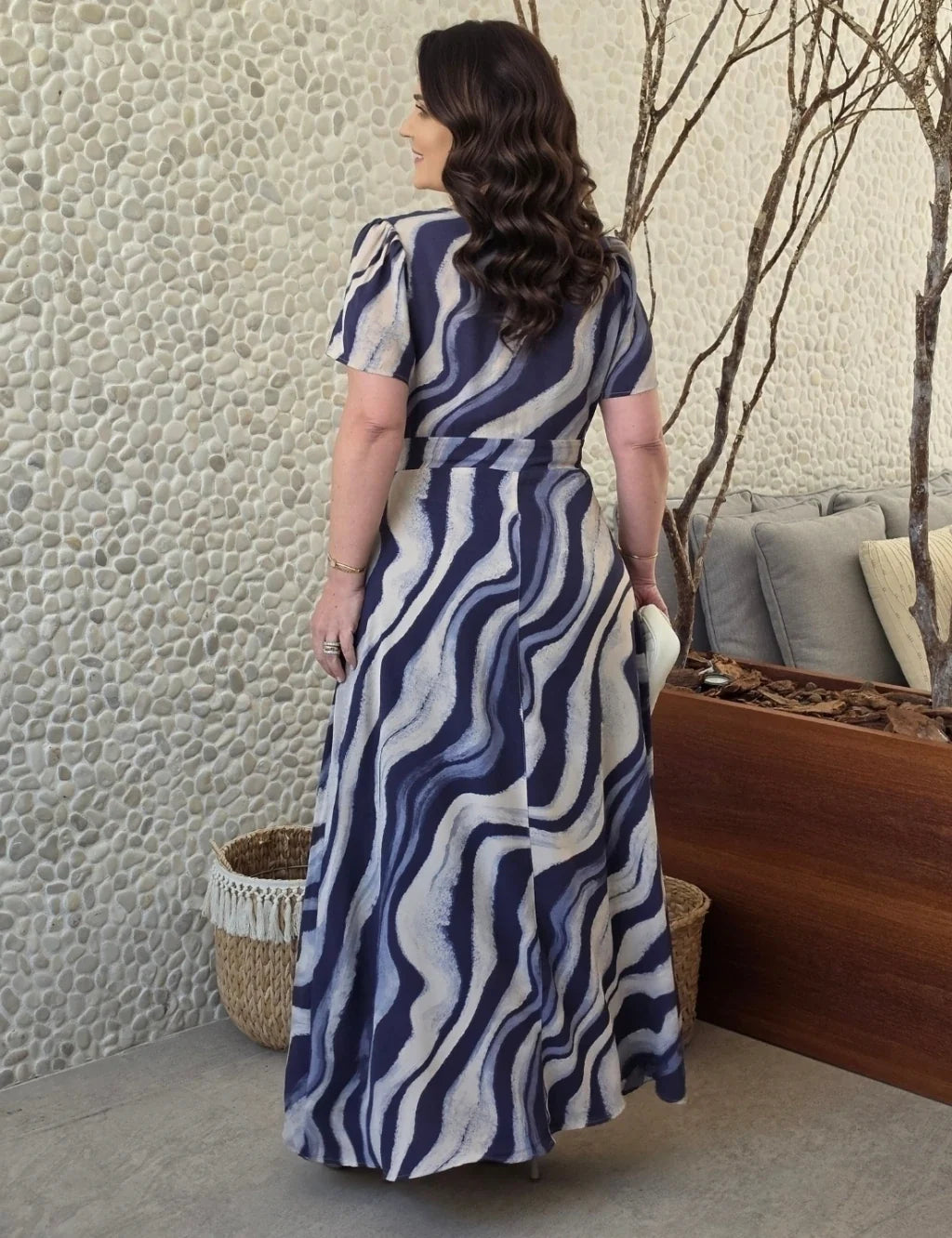 Vestido Longo Estampado Azul