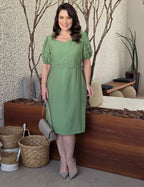Vestido Midi Decote Ondas Na Pala Verde