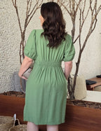 Vestido Midi Decote Ondas Na Pala Verde