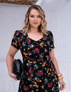 Vestido longo Estampado Floral Preto