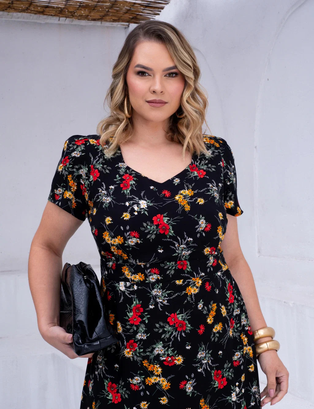 Vestido longo Estampado Floral Preto