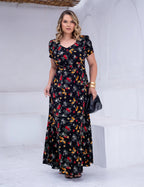 Vestido longo Estampado Floral Preto