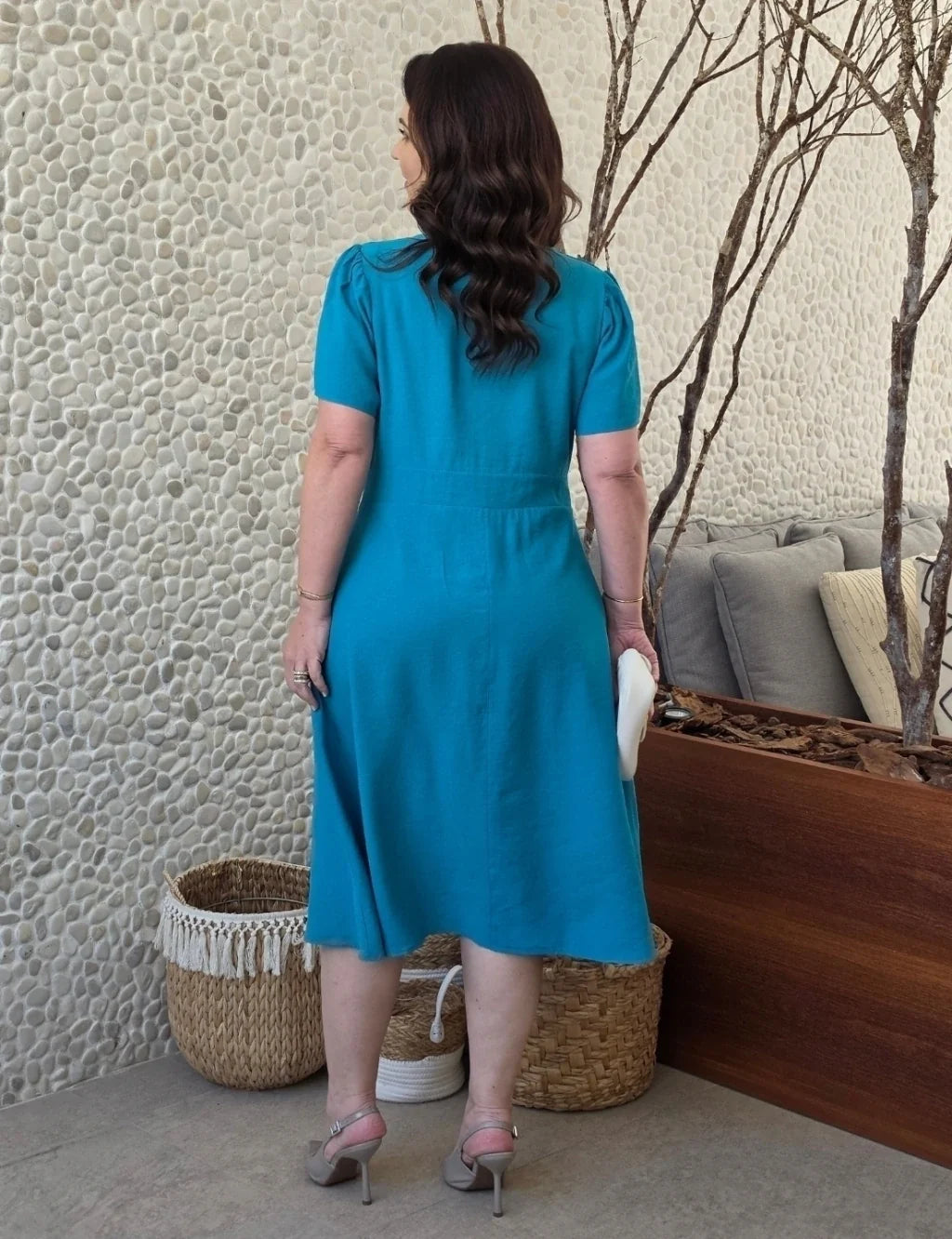 Vestido Midi Cintura Com Fivela Azul