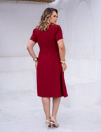 Vestido Midi Cintura Com Fivela Vinho