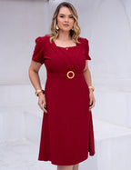Vestido Midi Cintura Com Fivela Vinho