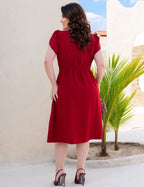 Vestido Midi Pregas E Recortes Vinho