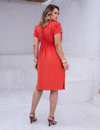 Vestido Midi Com Detalhe Galão Telha