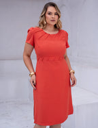 Vestido Midi Com Detalhe Galão Telha