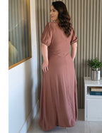 Vestido Longo Frente Detalhe Transpassado Marrom