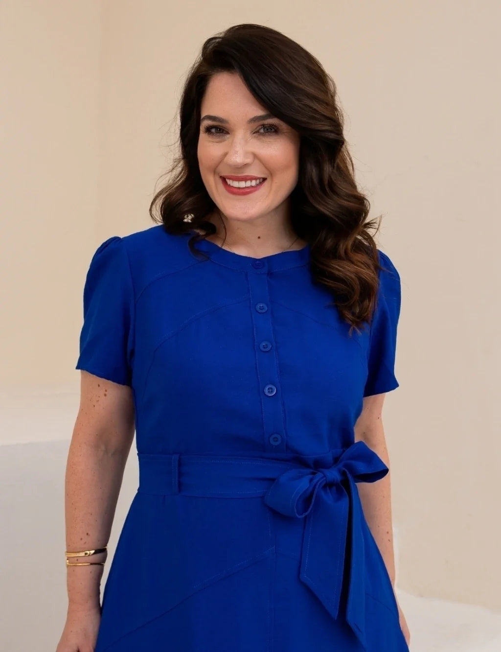 Vestido Midi Frente Com Botões Azul Royal