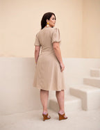 Vestido Midi Decote Princesa Bege