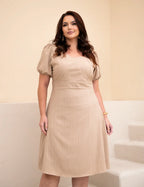 Vestido Midi Decote Princesa Bege