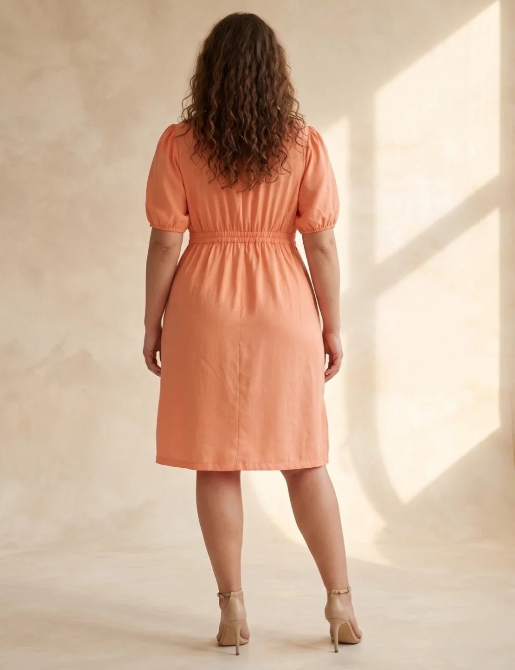 Vestido Midi Com Pregas Salmão