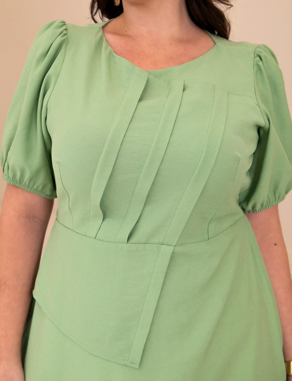 Vestido Midi Com Pregas Verde