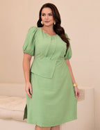 Vestido Midi Com Pregas Verde