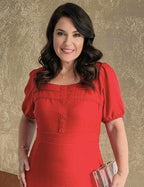 Vestido Longo Decote Quadrado Com Botões Vermelho