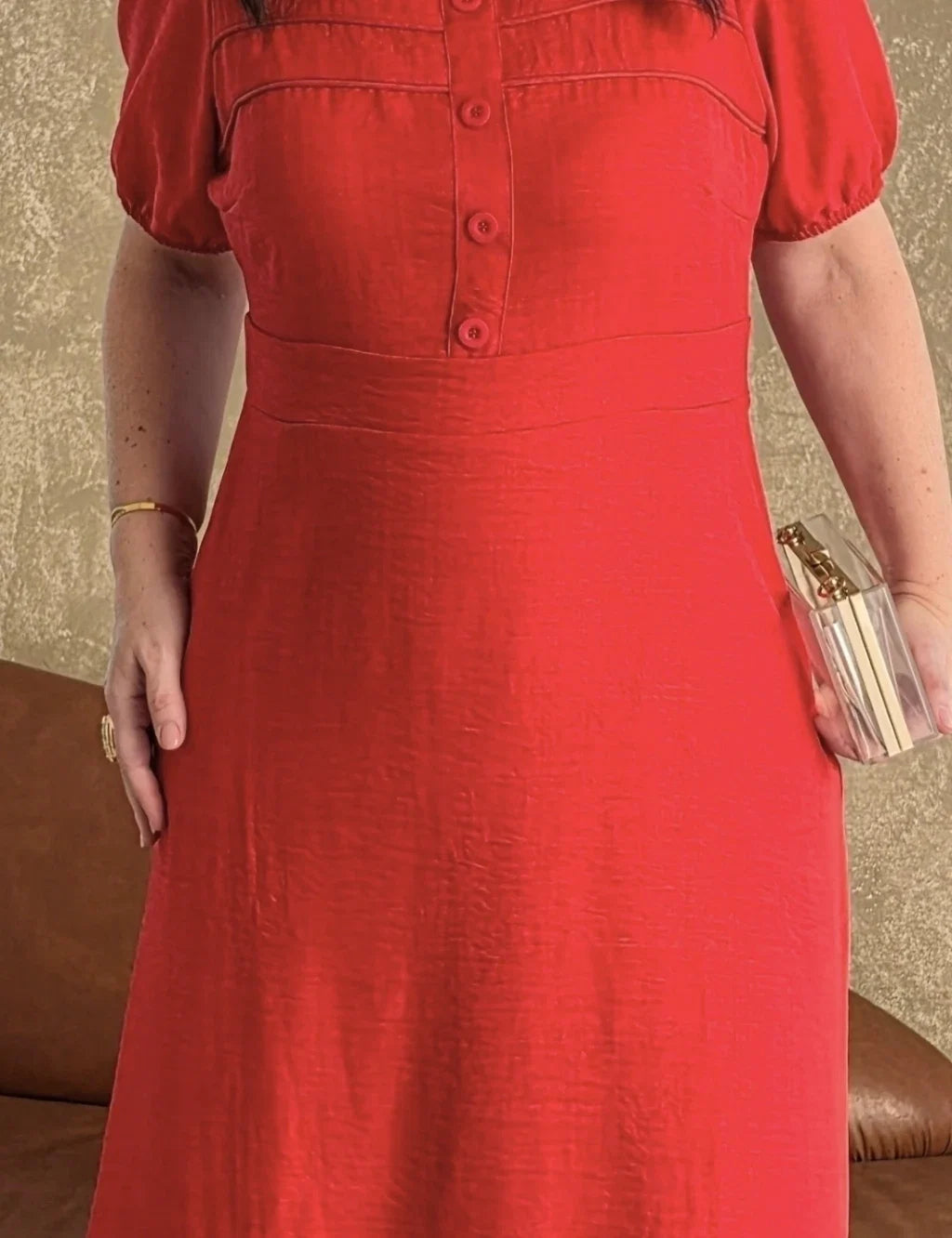 Vestido Longo Decote Quadrado Com Botões Vermelho