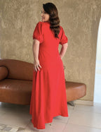 Vestido Longo Decote Quadrado Com Botões Vermelho