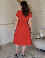 Vestido Midi Com Nervuras Vermelho