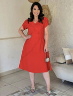 Vestido Midi Com Nervuras Vermelho